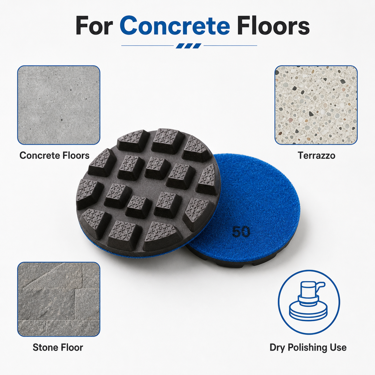 Dry diamond floor polishing pad for concrete terrazzo and stone floor