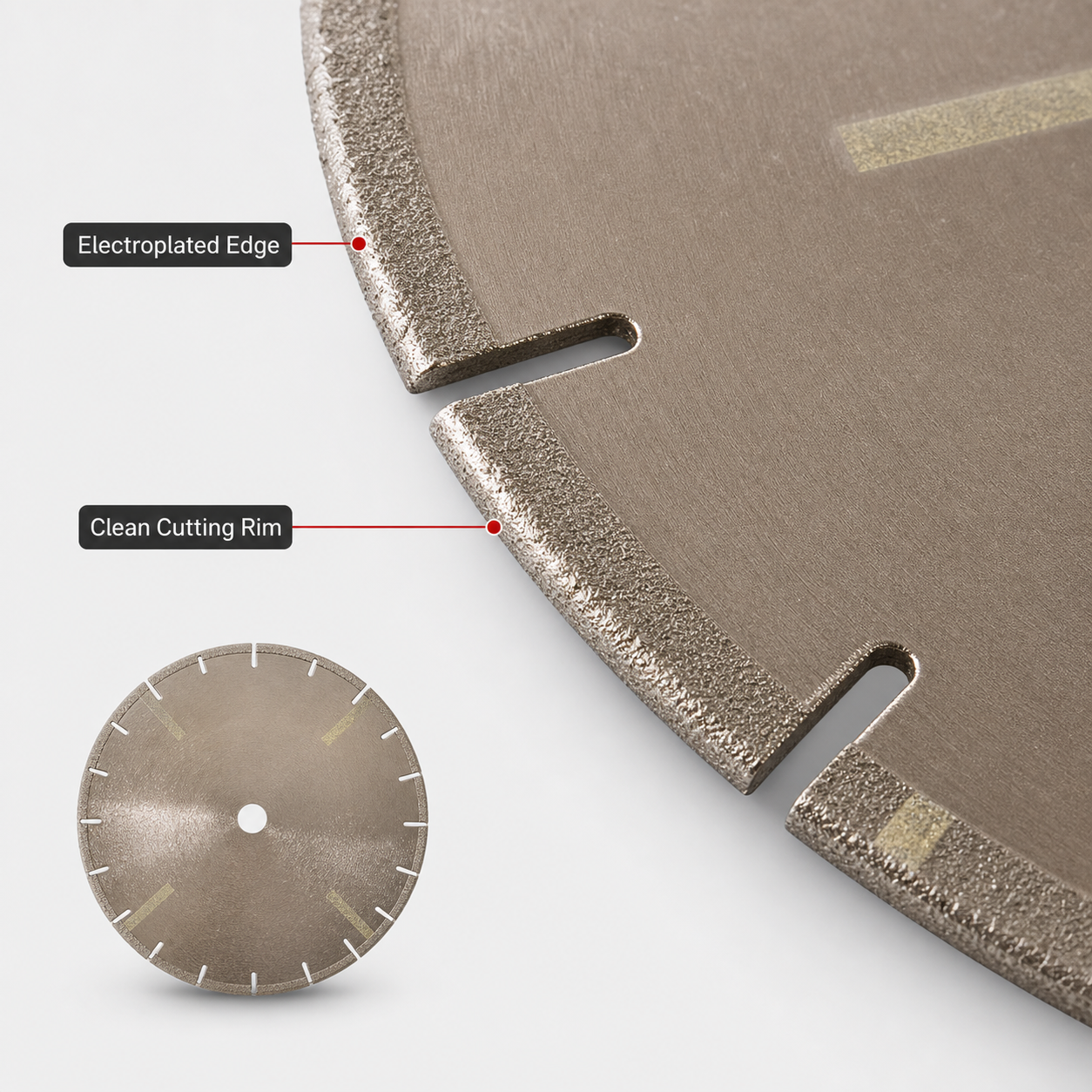 Electroplated diamond saw blade cutting edge close up
