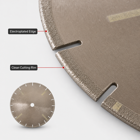 Electroplated diamond saw blade cutting edge close up