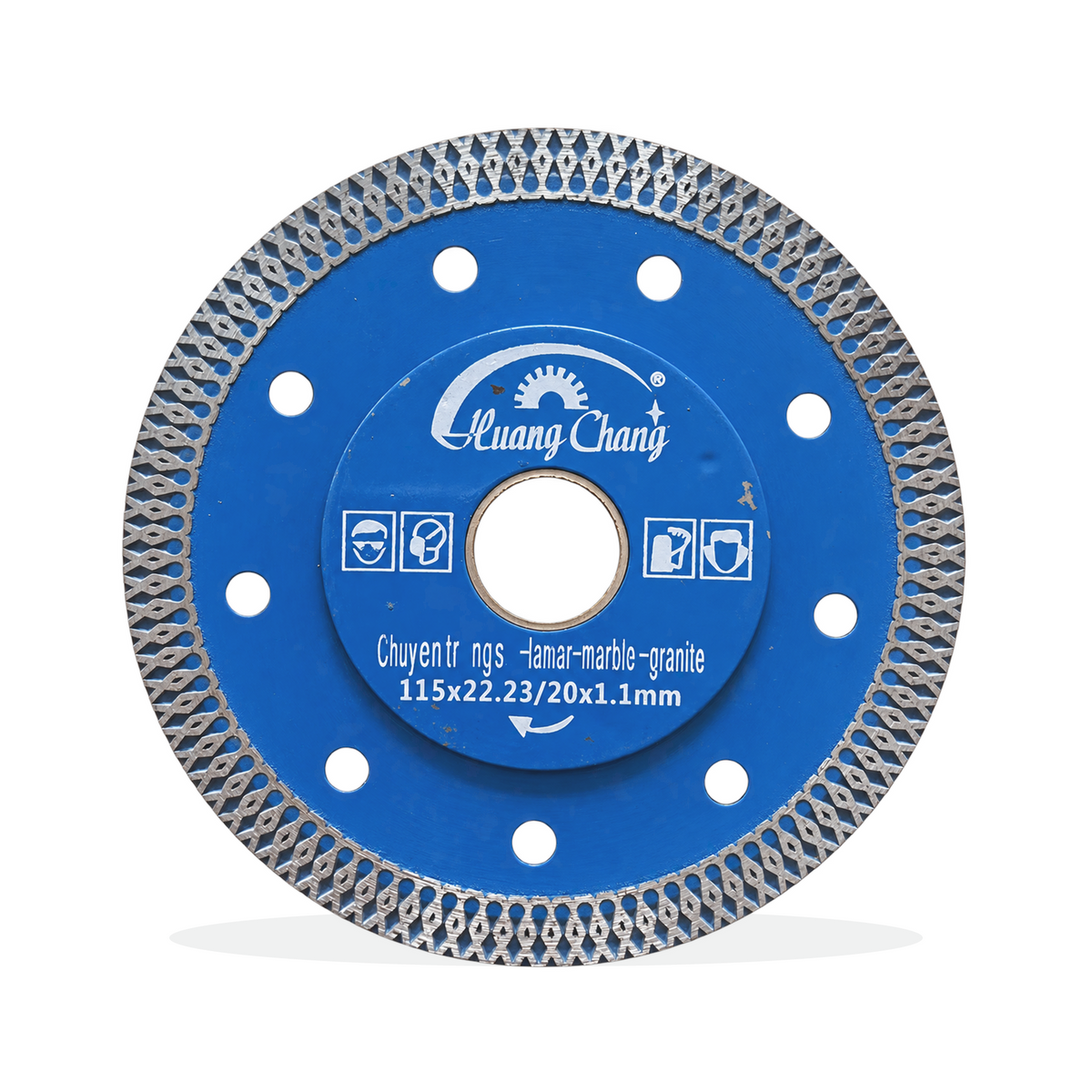 115 mm Huang Chang blue mesh turbo diamond tile blade on white background