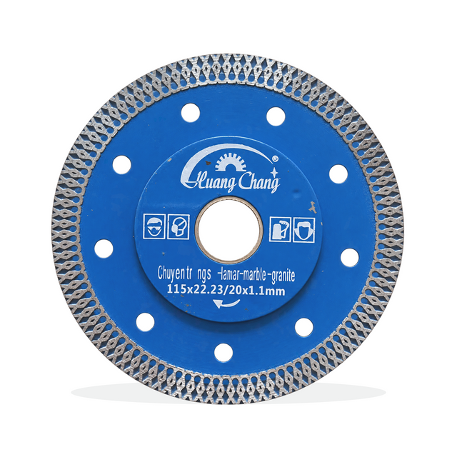 115 mm Huang Chang blue mesh turbo diamond tile blade on white background