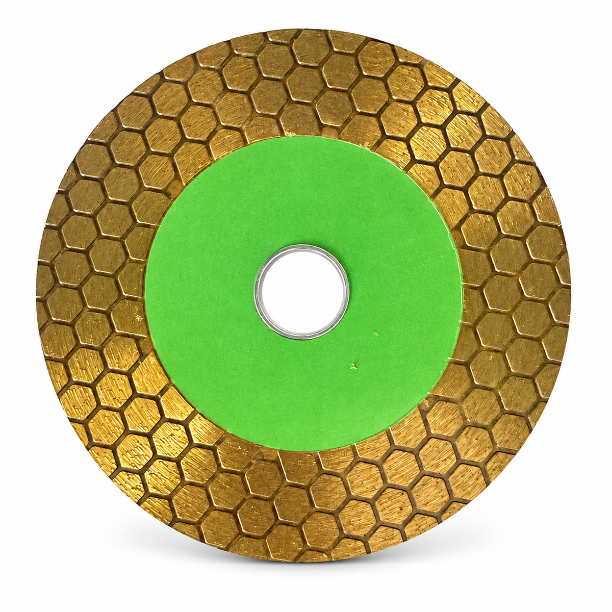 Reverse face of HUANG CHANG disc showing gold hexagonal pattern and green centre