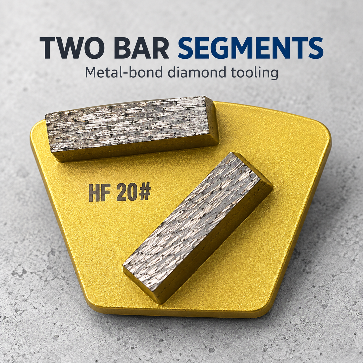 Close-up of the two straight diamond segments on the HF20 shoe