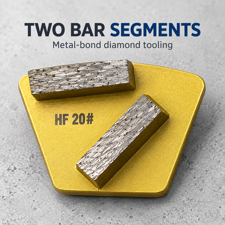 Close-up of the two straight diamond segments on the HF20 shoe