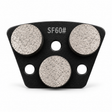 Black SF60 grinding shoe with three round diamond segments, soft bond