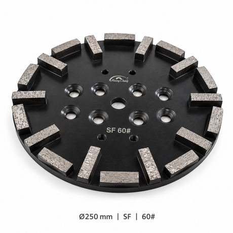 250 mm Diamond Grinding Plate for Concrete Floors – SF/HF, 20/30/60 Grit – black sf 60# angled single-product view