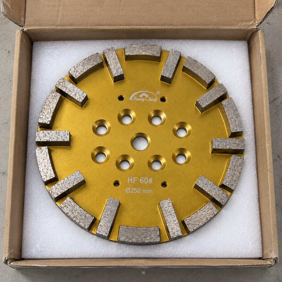 250 mm Diamond Grinding Plate for Concrete Floors – SF/HF, 20/30/60 Grit – packaging ,  hf 60 ,  product as received
