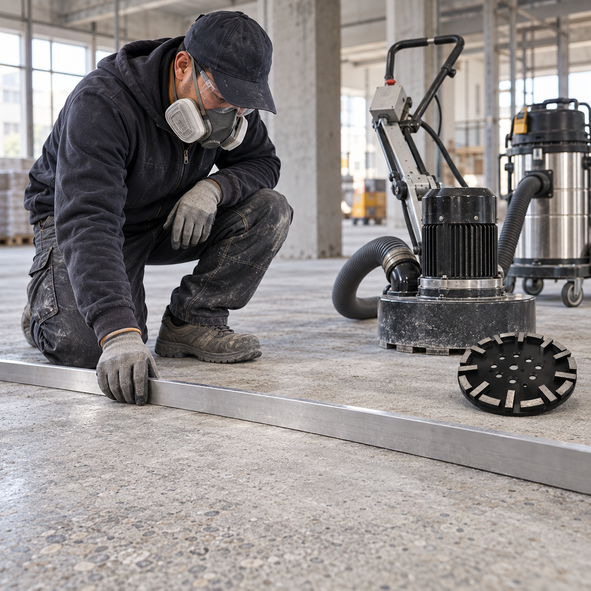 250 mm Diamond Grinding Plate for Concrete Floors – SF/HF, 20/30/60 Grit – post grinding surface inspection illustration