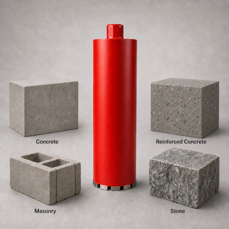 Diamond core drill bit applications for concrete, reinforced concrete, masonry and stone