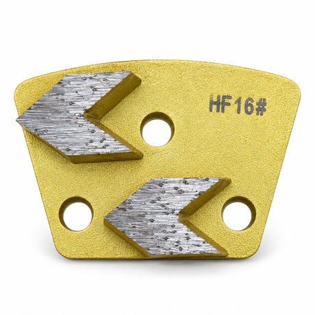 Gold HF16 double-arrow grinding shoe, hard bond for soft concrete