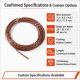 Rubber coated diamond wire saw specifications and custom options