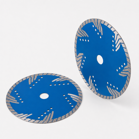 Blue turbo diamond saw blades shown at two angles