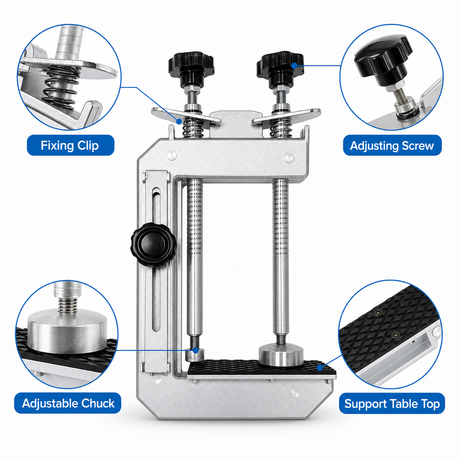 fixing clip adjusting screw and support table top details