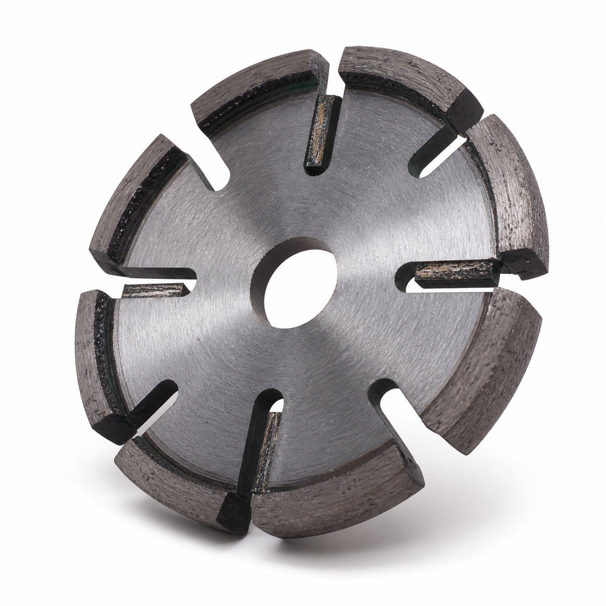 angled view of 115mm mortar raking blade with raised diamond segments