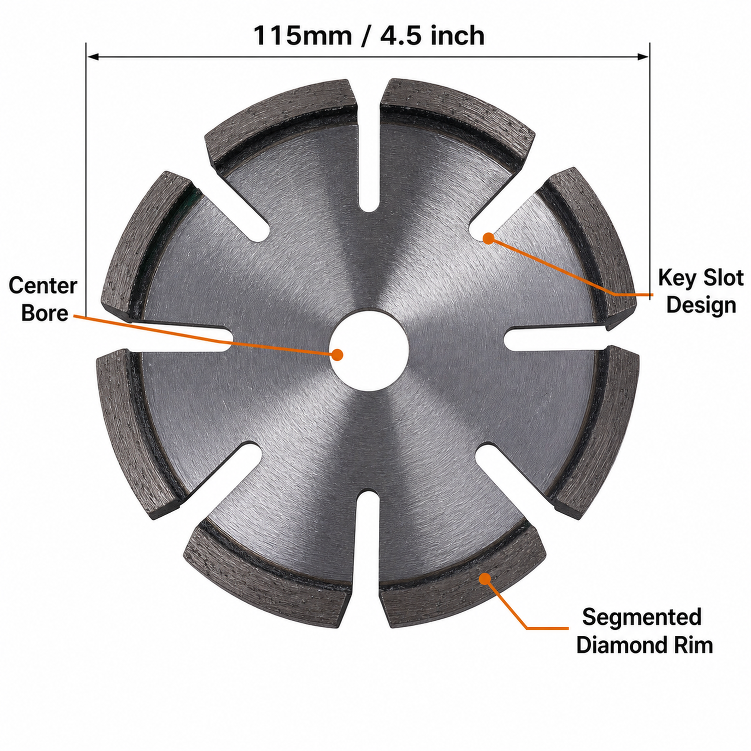 115mm mortar raking diamond blade size center bore and key slot design