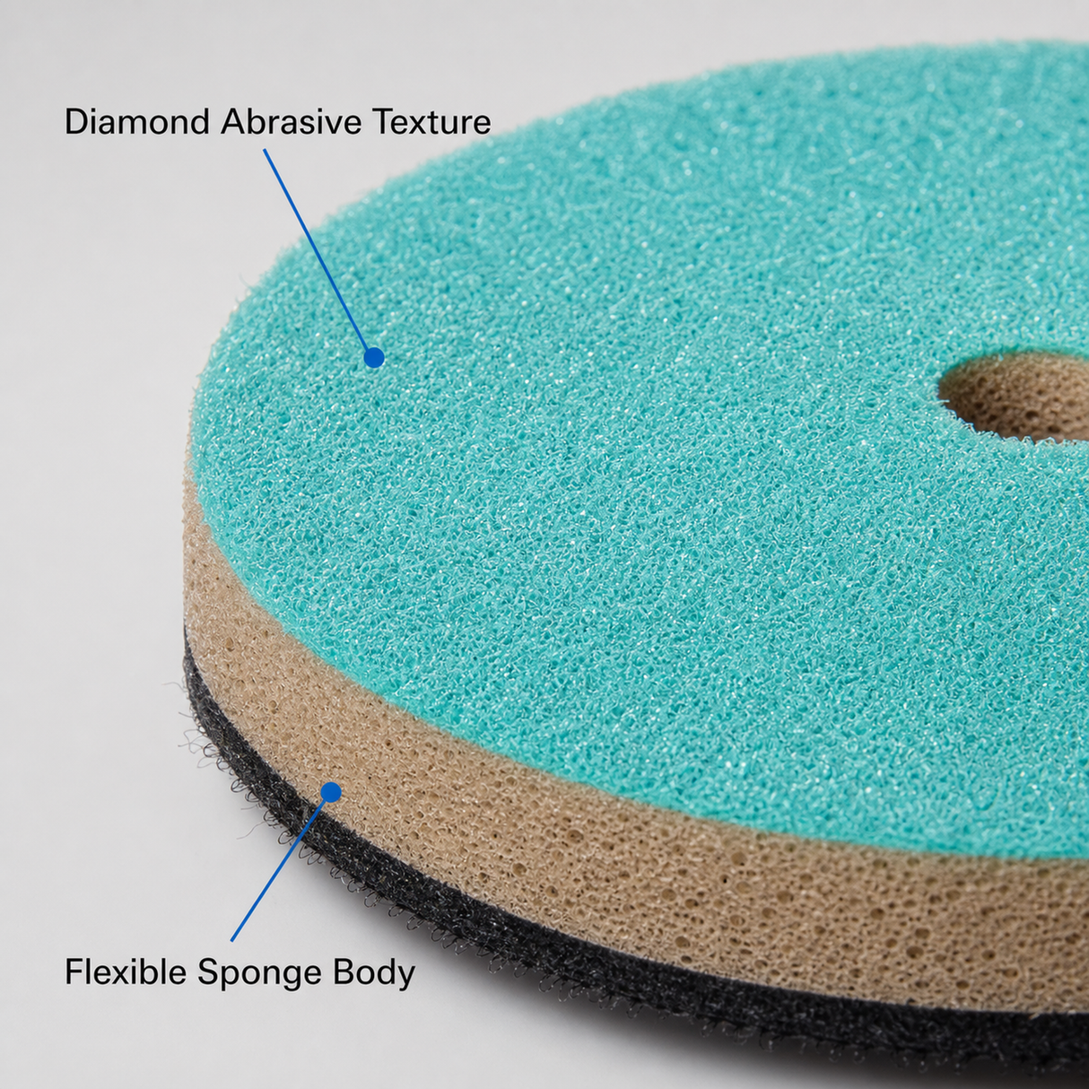 diamond abrasive texture and flexible sponge body close up