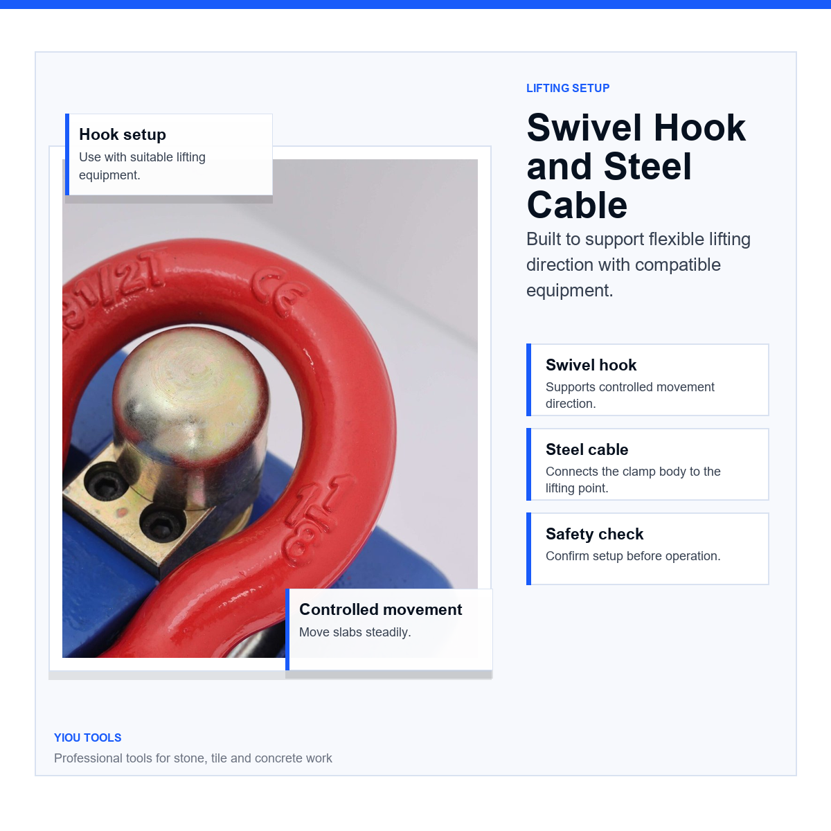 HUANG CHANG STONE LIFTER AUTOMATIC - Swivel hook and steel cable