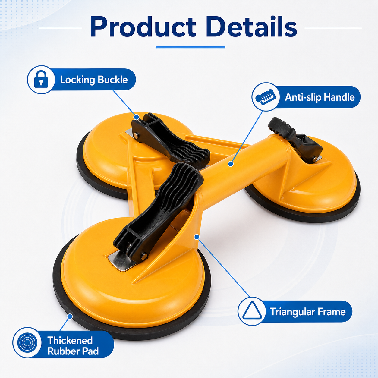 suction cup lifter locking buckle handle and rubber pad details