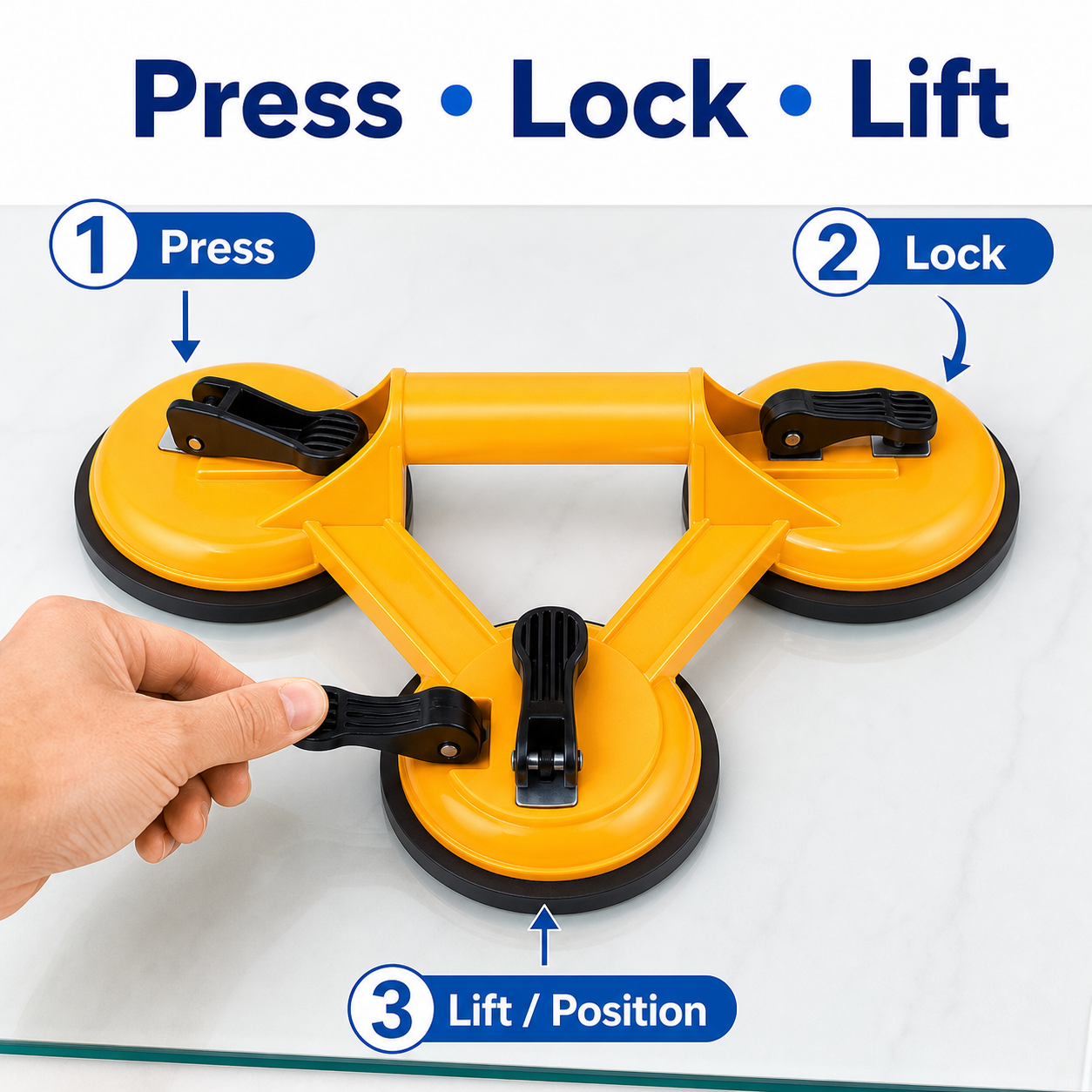 how to use three claw suction cup lifter press lock and lift