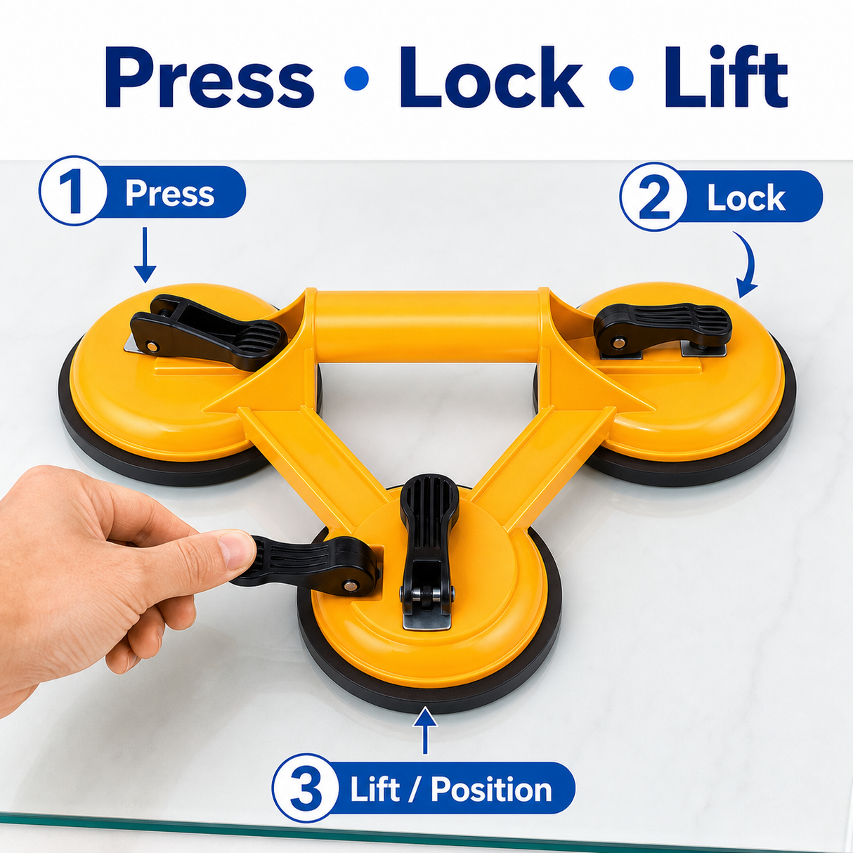 how to use three claw suction cup lifter press lock and lift