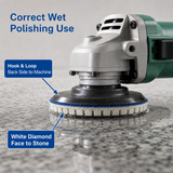Correct wet polishing use with white diamond face touching stone