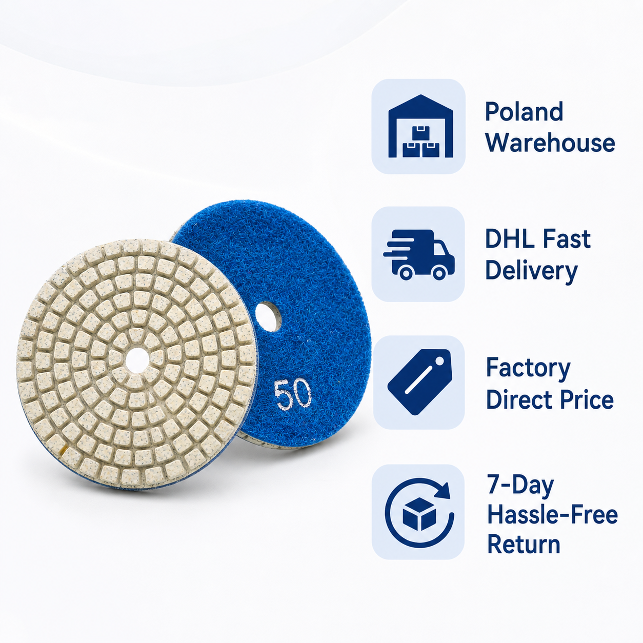 Wet polishing pads Poland warehouse and DHL delivery service notes