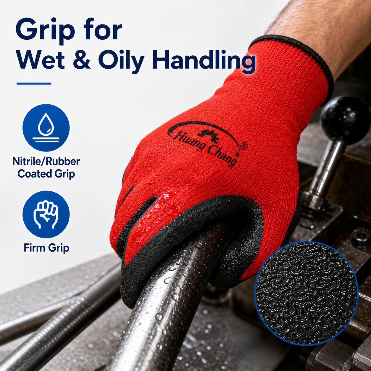 high grip work gloves for wet and oily tool handling