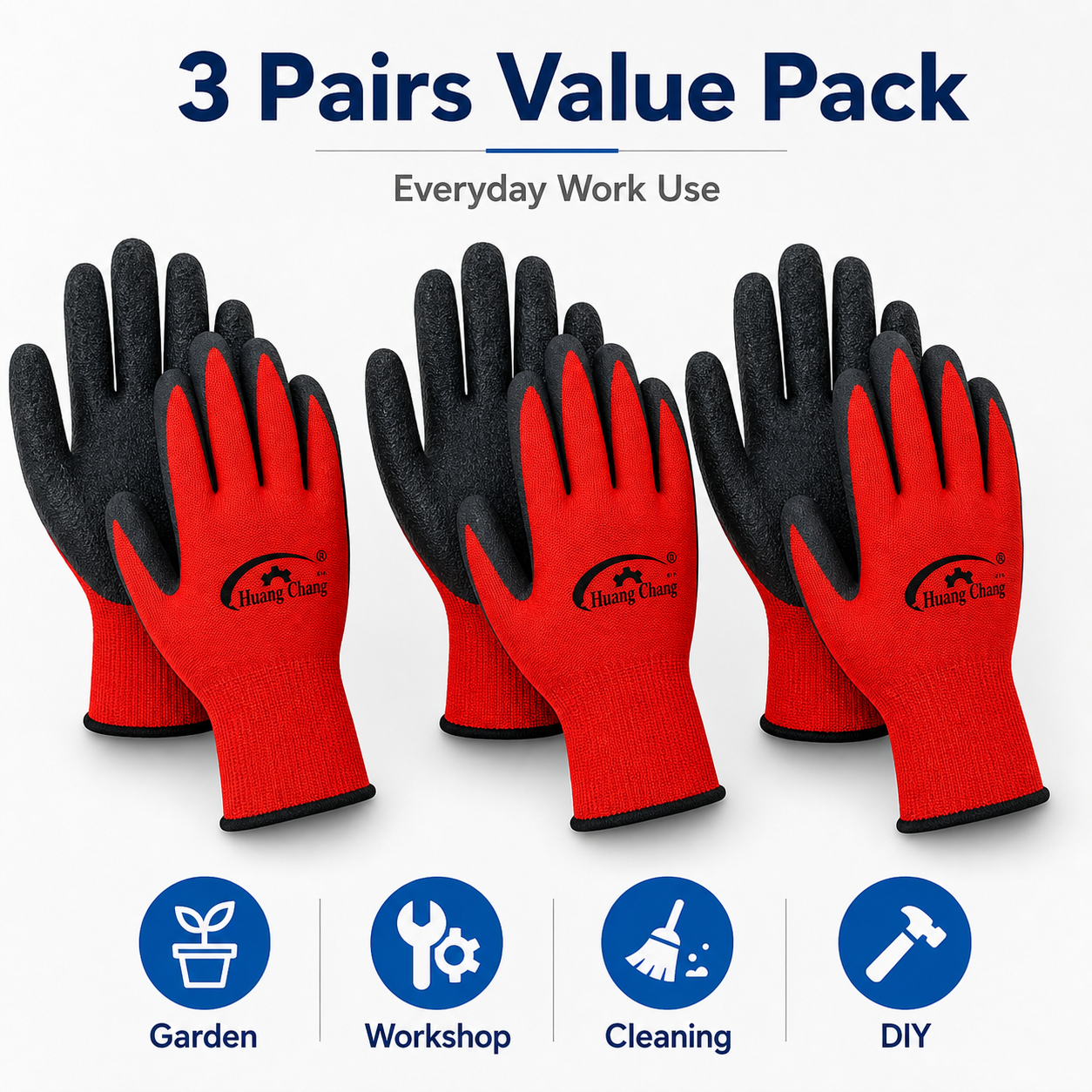 3 pairs reusable work gloves value pack